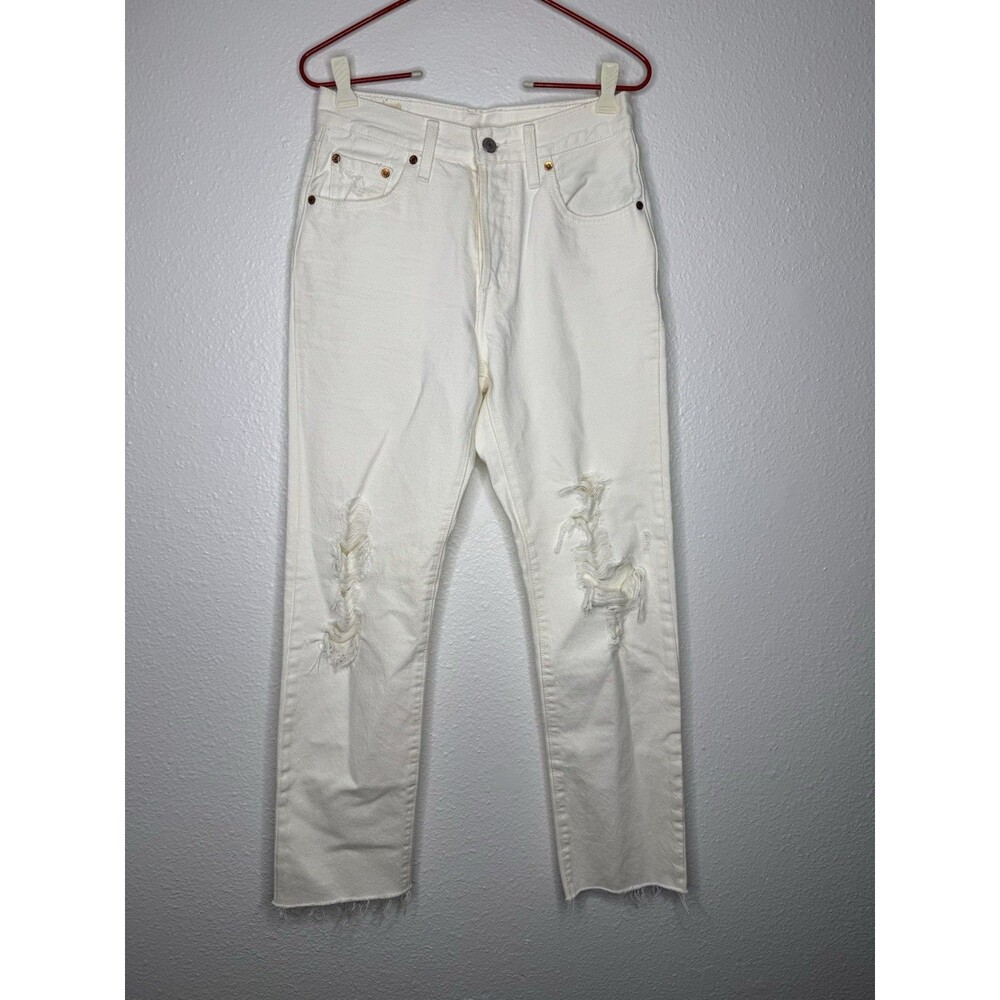 Levi’s Premium 501 Jeans Women’s 25x28 Big E Ivory Denim Cropped Button Fly